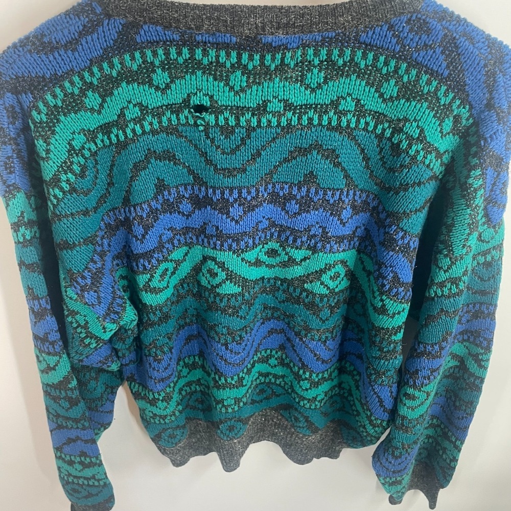 Vintage Uniform Code Geometric Jacquard Winter Pullover Sweater Teal Blue Size M - Picture 7 of 11